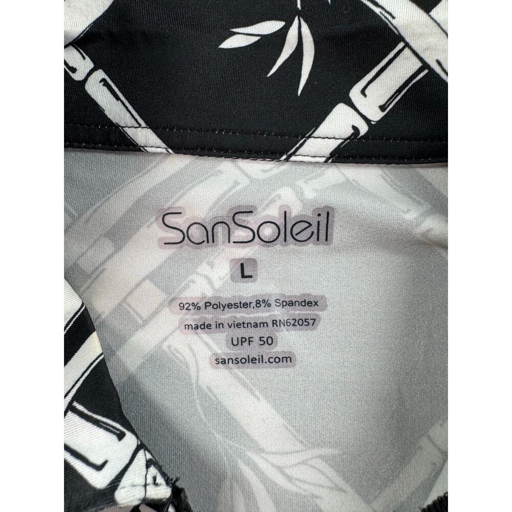 SanSoleil Beltway Print Long Sleeve Zip Mock Neck Top Size L UPF Golf Outdoor - Picture 8 of 8